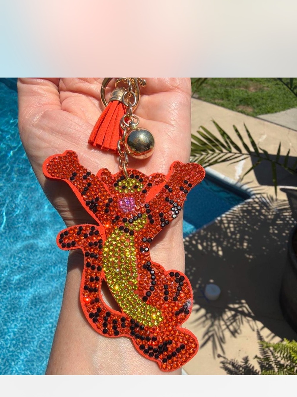Orange Crystal Tiger Keychain Charm